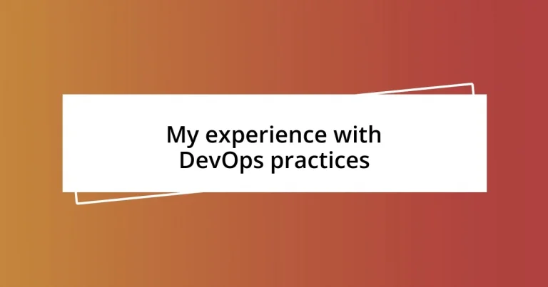 My experience with DevOps practices