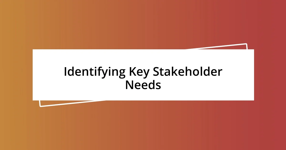 Identifying Key Stakeholder Needs