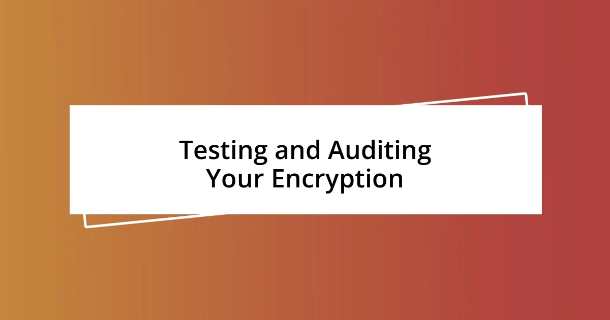 Testing and Auditing Your Encryption